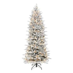 7.5' Pre-lit Flocked Northern Fir Medium Artificial Christmas Tree, Clear Lights