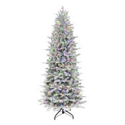 7.5' Pre-lit Flocked Northern Fir Medium Artificial Christmas Tree, Color Select LED Lights