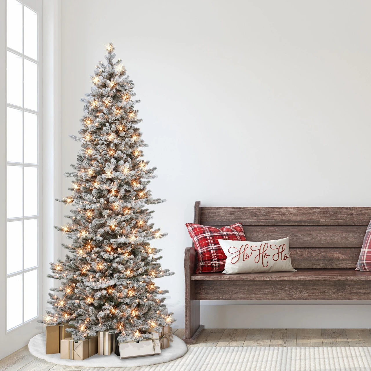 6.5' Pre-lit Flocked Slim Royal Majestic Douglas Fir Downswept Artificial Christmas Tree, Clear Lights 2 6.5' Pre-lit Flocked Slim Royal Majestic Douglas Fir Downswept Artificial Christmas Tree, Clear Lights - Image 2