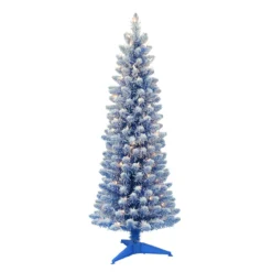 4.5' Pre-Lit Pencil Flocked Blue Artificial Christmas Tree, Clear Lights
