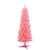 4.5' Pre-Lit Pencil Flocked Pink Artificial Christmas Tree, Clear Lights
