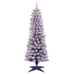 4.5' Pre-Lit Pencil Flocked Purple Artificial Christmas Tree, Clear Lights