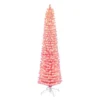 6.5' Pre-lit Flocked Fashion Pink Pencil Artificial Christmas Tree, Clear Lights