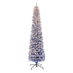 7.5' Pre-lit Flocked Fashion Blue Pencil Artificial Christmas Tree, Clear Lights