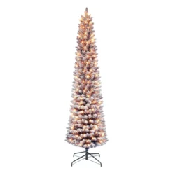 7.5' Pre-lit Flocked Fashion Purple Pencil Artificial Christmas Tree, Clear Lights