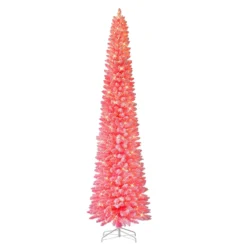 9' Pre-lit Flocked Fashion Pink Pencil Artificial Christmas Tree, Clear Lights