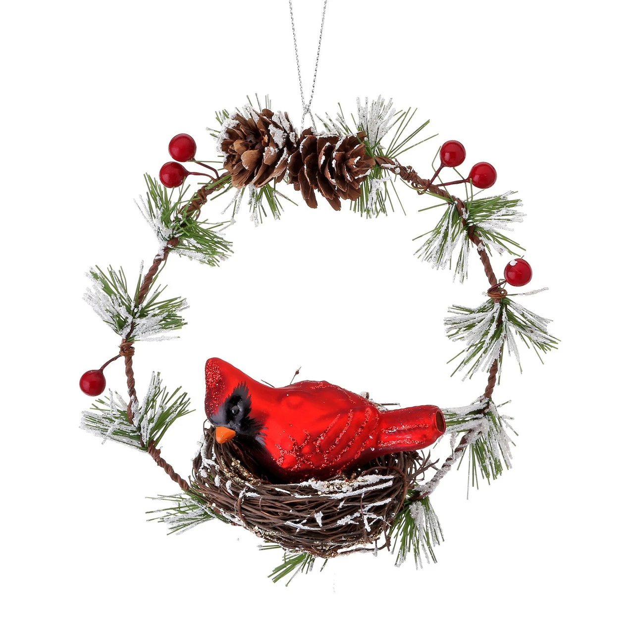 2ct Cardinal In Wreath Nest Glass Christmas Ornaments 6" 1 2ct Cardinal In Wreath Nest Glass Christmas Ornaments 6"