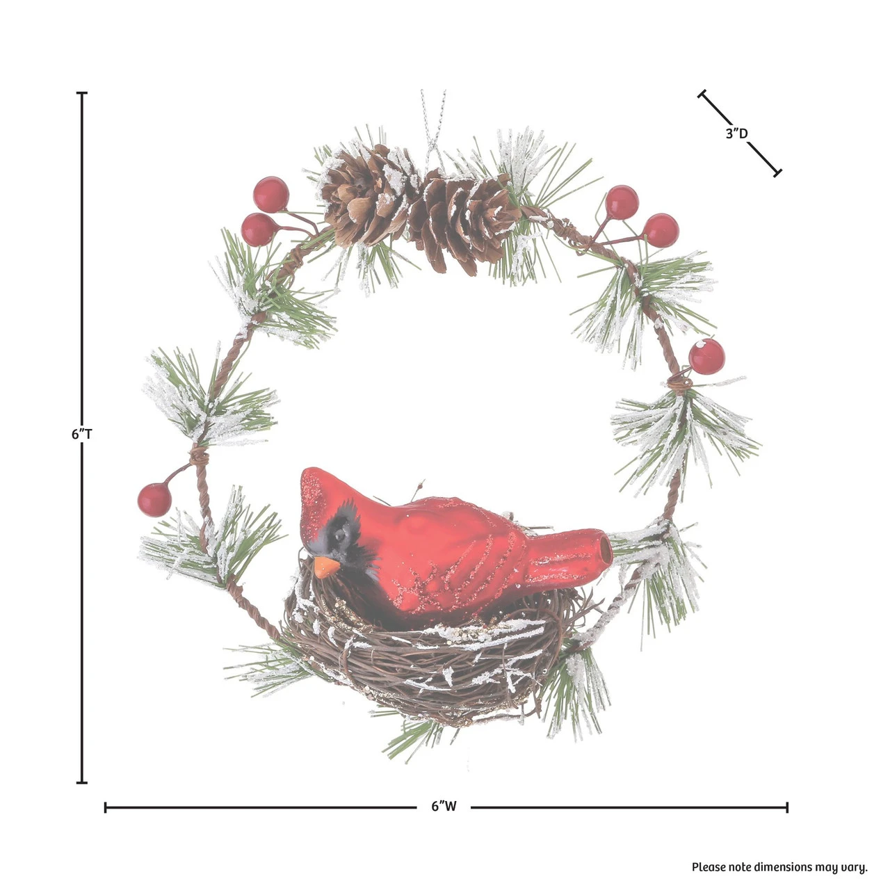 2ct Cardinal In Wreath Nest Glass Christmas Ornaments 6" 2 2ct Cardinal In Wreath Nest Glass Christmas Ornaments 6" - Image 2