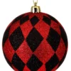 Set Of 6 Red And Black Glittered Harlequin Ball Ornament, 11.5" (100mm)