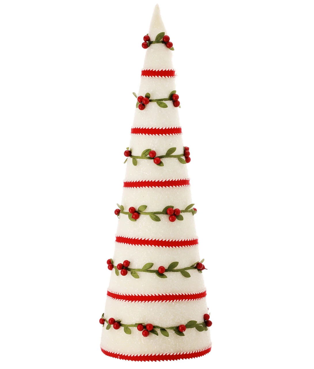 18" White And Red Berry Vine Frosted Christmas Cone Tree 1 18" White And Red Berry Vine Frosted Christmas Cone Tree
