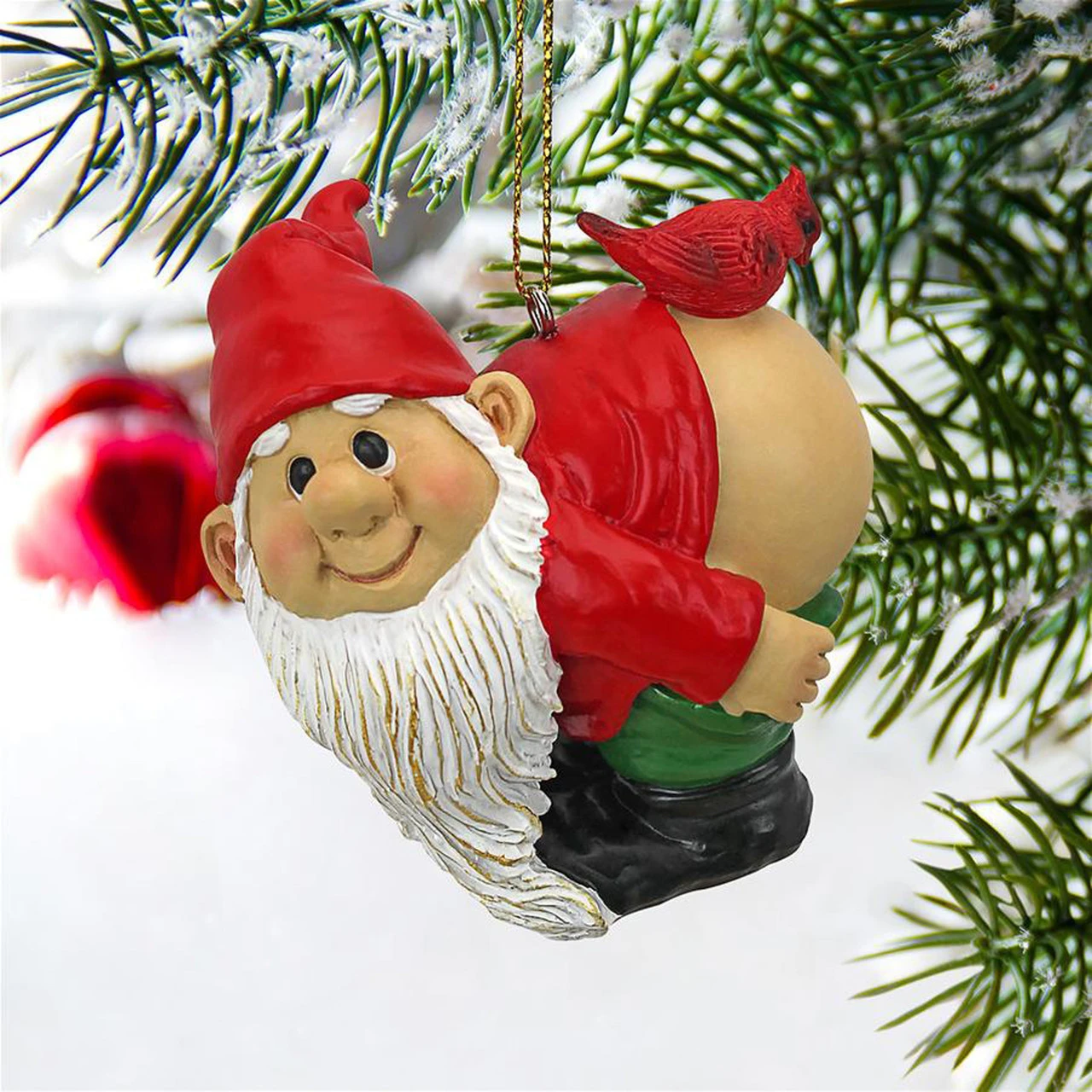 2.5" Red And Beige Loonie Moonie Christmas Ornament 2 2.5" Red And Beige Loonie Moonie Christmas Ornament - Image 2