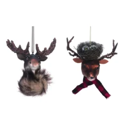 Set Of 2 Gray And Red Reindeer Christmas Ornaments 7"