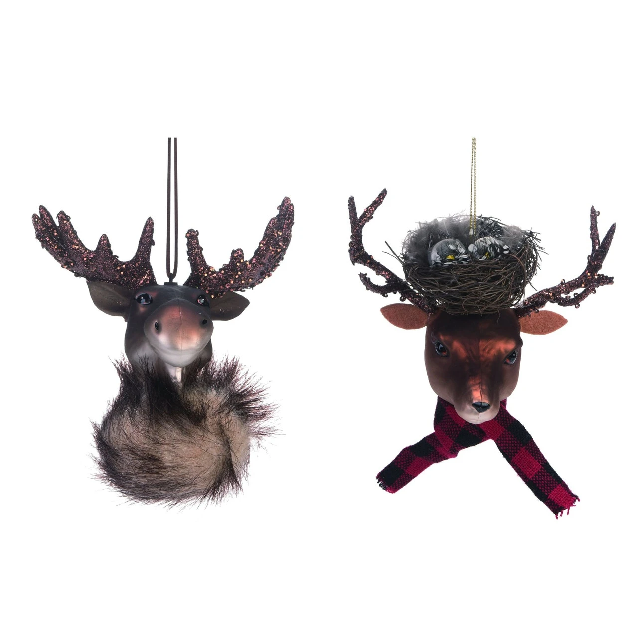 Set Of 2 Gray And Red Reindeer Christmas Ornaments 7" 1 Set Of 2 Gray And Red Reindeer Christmas Ornaments 7"