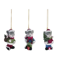3ct Red And Green Mouse Christmas Hanging Figurine Ornaments 3"