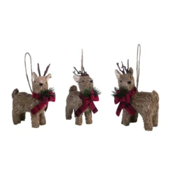 Set Of 3 Brown And Red Sweet Reindeer Christmas Ornaments 6"