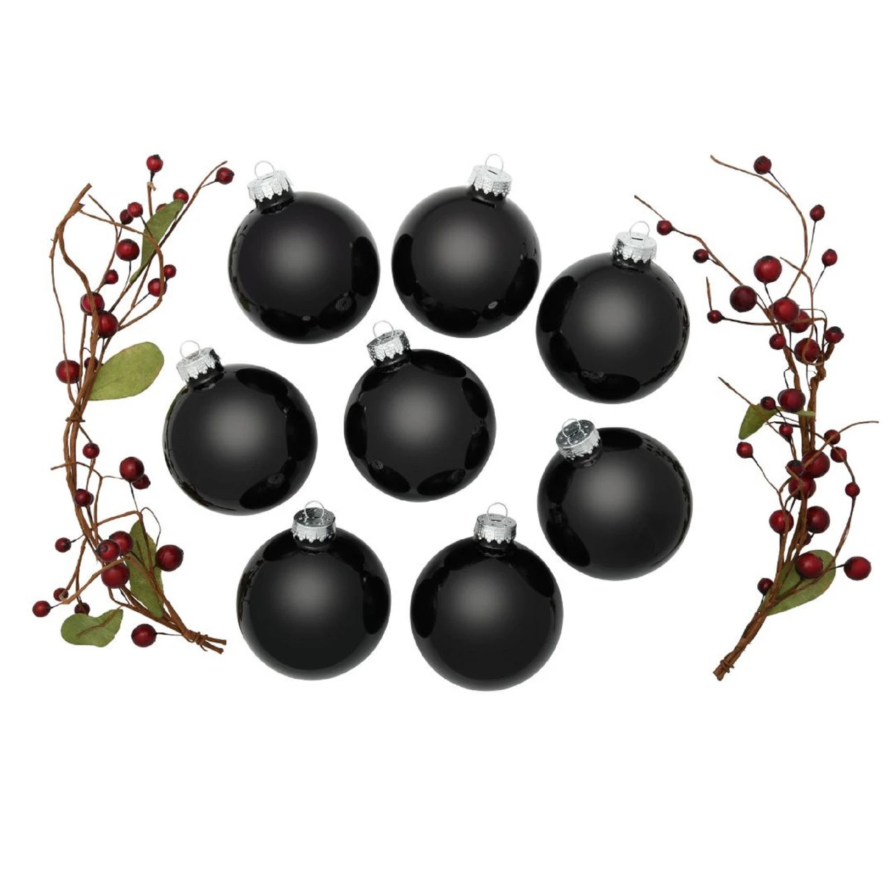 8ct Black Shiny Glass Christmas Ball Ornaments 3.25" (80mm) 2 8ct Black Shiny Glass Christmas Ball Ornaments 3.25" (80mm) - Image 2