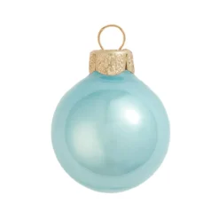 8ct Baby Blue Pearl Glass Christmas Ball Ornaments 3.25" (80mm)