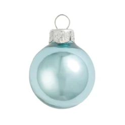 6ct Sky Blue And Silver Shiny Glass Christmas Ball Ornaments 4" (100 Mm)