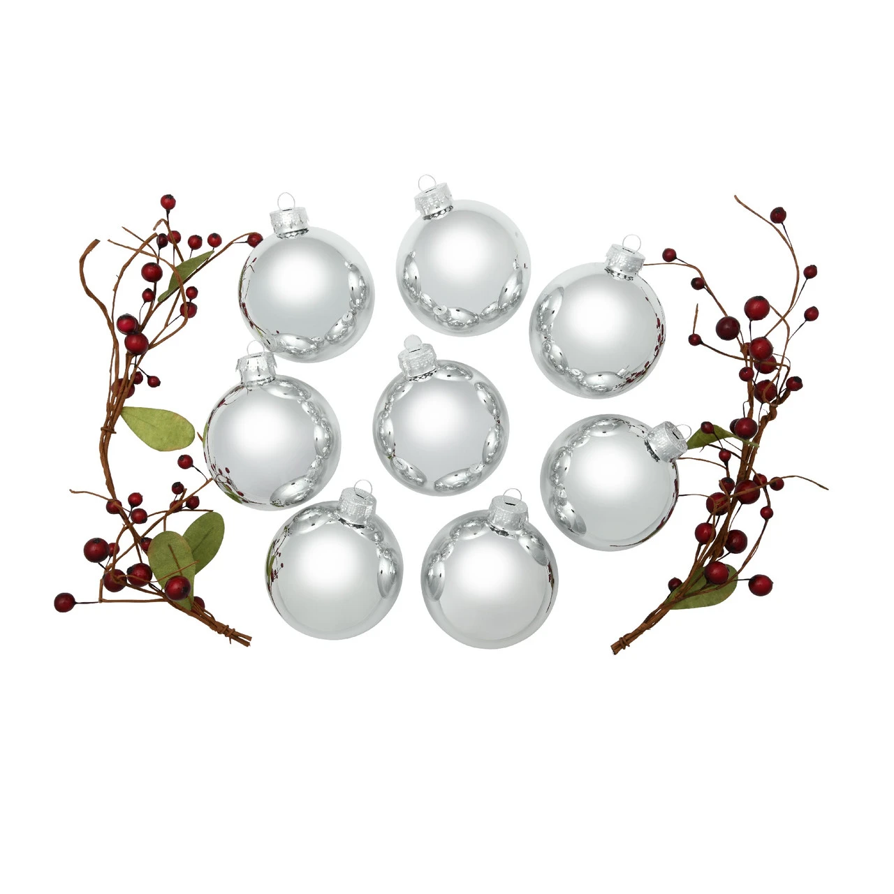 8ct Silver Shiny Glass Christmas Ball Ornaments 3.25" (80mm) 2 8ct Silver Shiny Glass Christmas Ball Ornaments 3.25" (80mm) - Image 2