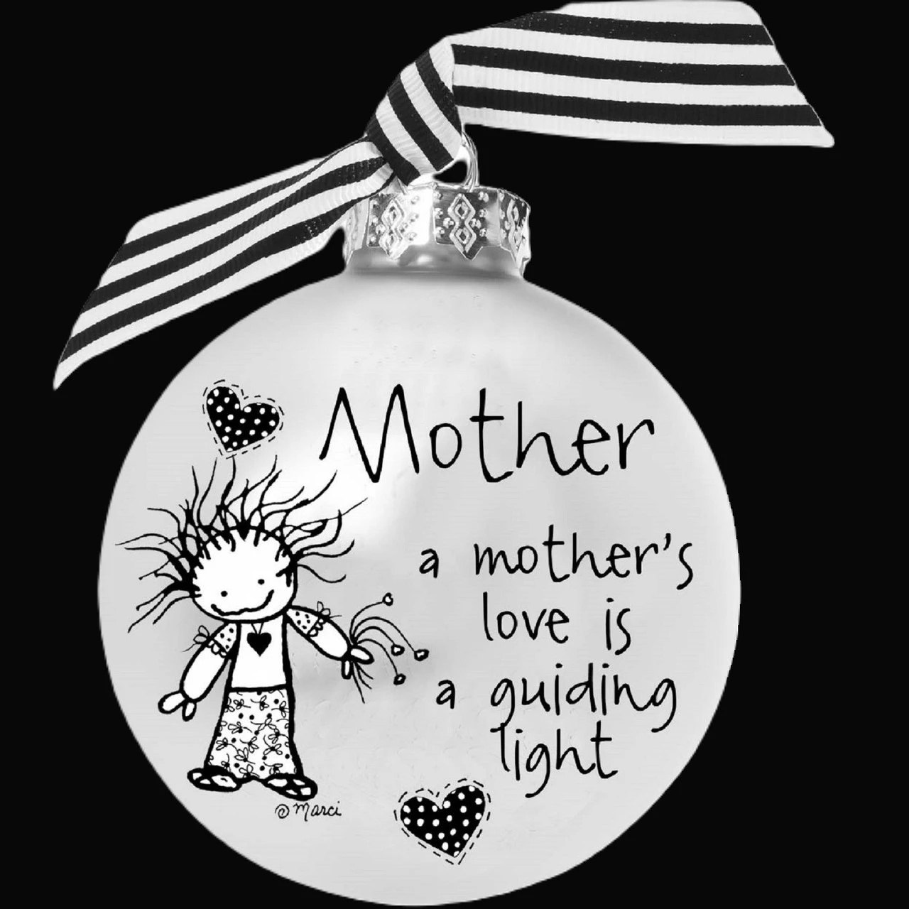4" Black And White Christmas Ball Ornament With Mother's Love Print 2 4" Black And White Christmas Ball Ornament With Mother's Love Print - Image 2