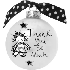 4" Black And White Christmas Ball Ornament With Thank You So Much Print