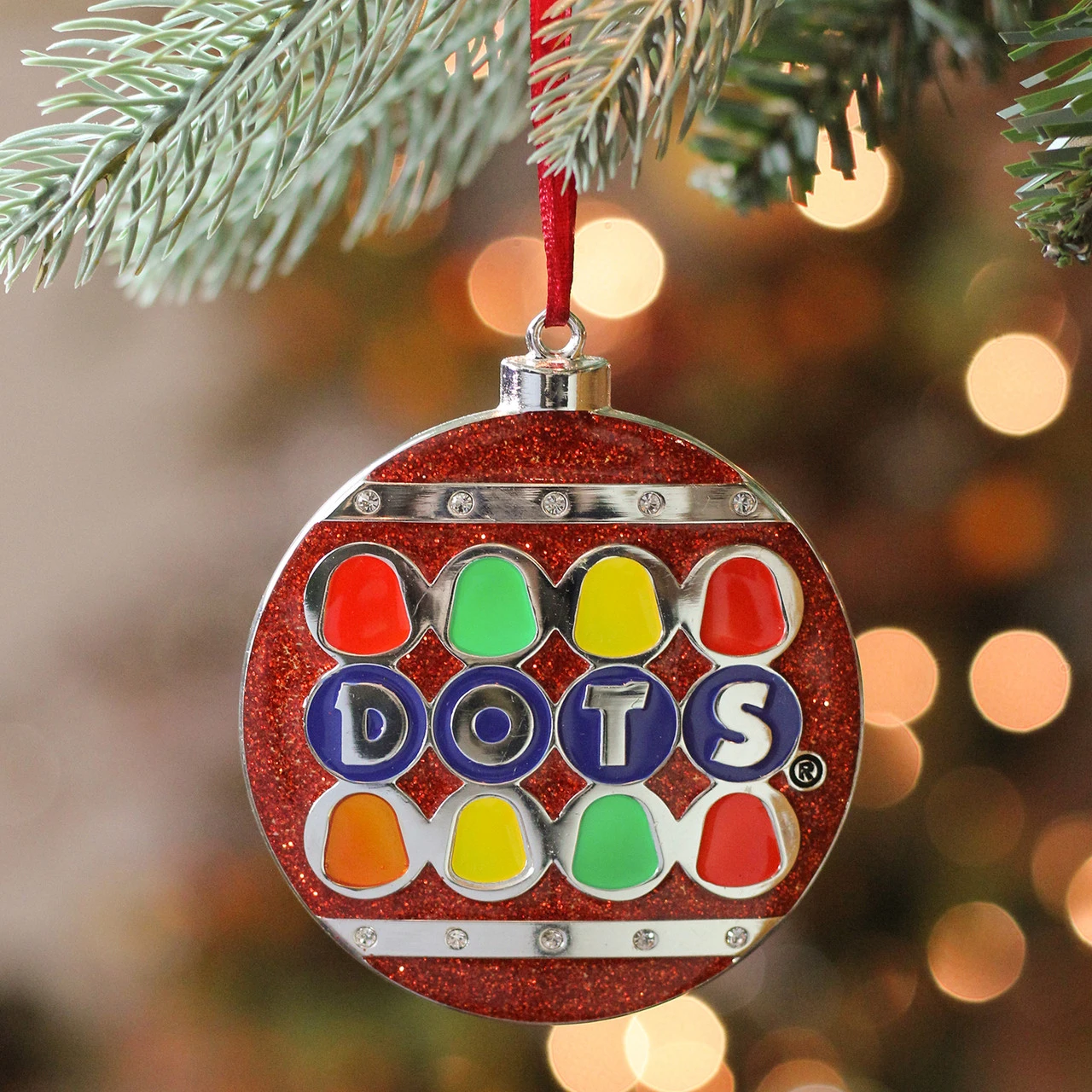 3.5" Silver Plated Dots Candy Logo Christmas Ornament With European Crystals 4 3.5" Silver Plated Dots Candy Logo Christmas Ornament With European Crystals - Image 4