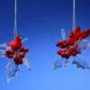 Club Pack Of 12 Icy Crystal Decorative Cardinal Holly Leaves Ornaments 3"