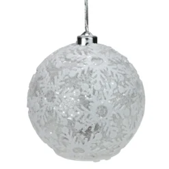 4ct Battery Operated Pre-Lit Silver Glitter Snowflake Christmas Ball Ornaments 6" (150mm)