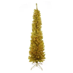 6' Pre-Lit Gold Pencil Artificial Christmas Tree - Clear Lights