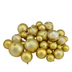 39ct Gold Glamour Shatterproof 2-Finish Christmas Ball Ornaments 4" (100mm)