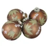 4ct Brown And Gold 2-Finish Floral Glass Christmas Ball Ornaments 3.25" (80mm)