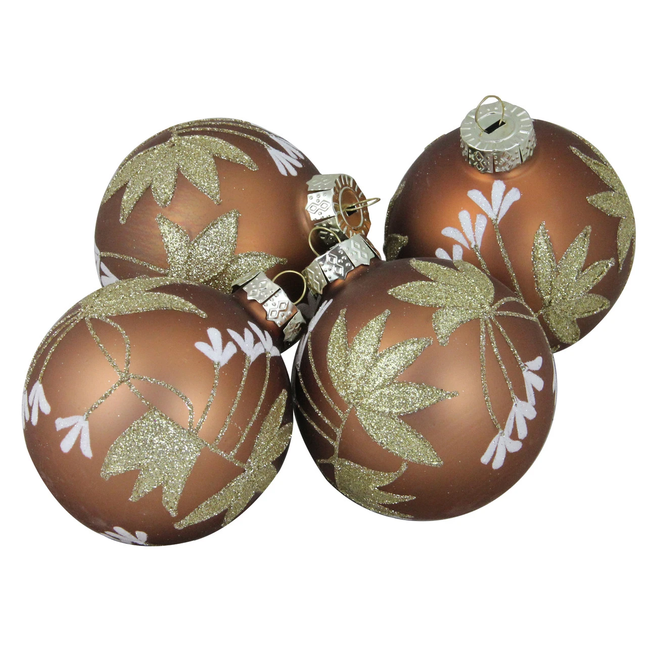 4ct Brown And Gold 2-Finish Floral Glass Christmas Ball Ornaments 3.25" (80mm) 1 4ct Brown And Gold 2-Finish Floral Glass Christmas Ball Ornaments 3.25" (80mm)