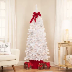 6.5' Pre-Lit Pencil White Winston Pine Artificial Christmas Tree - Clear Lights
