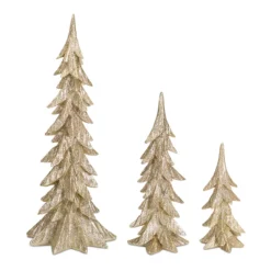 Set Of 3 Glittering Gold And White Christmas Trees Table Top Decoration 25.5”