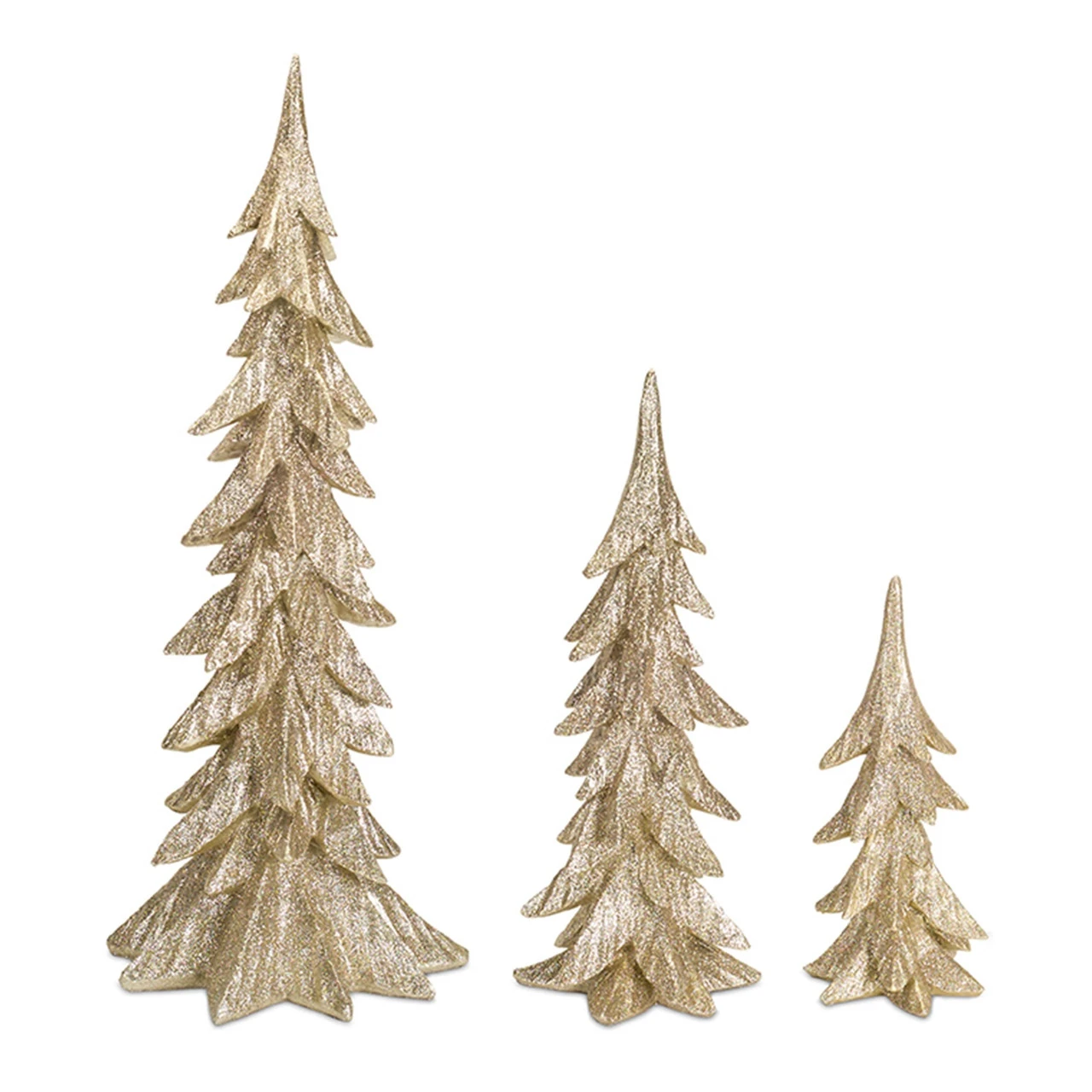 Set Of 3 Glittering Gold And White Christmas Trees Table Top Decoration 25.5” 1 Set Of 3 Glittering Gold And White Christmas Trees Table Top Decoration 25.5”