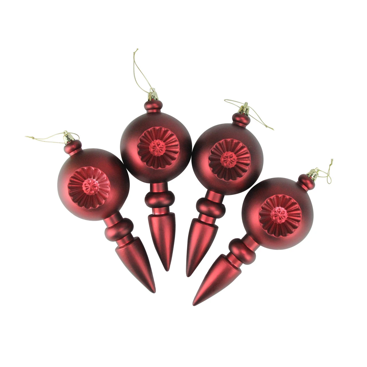 4ct Burgundy Red Retro Reflector Shatterproof Christmas Finial Ornaments 7.5" 2 4ct Burgundy Red Retro Reflector Shatterproof Christmas Finial Ornaments 7.5" - Image 2