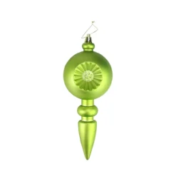 4ct Matte Green Kiwi Retro Reflector Shatterproof Christmas Finial Ornaments 7.5"