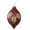 Red And Green Geometric Plaid Mistletoe Finial Glass Christmas Ornament 4.75" (120mm)