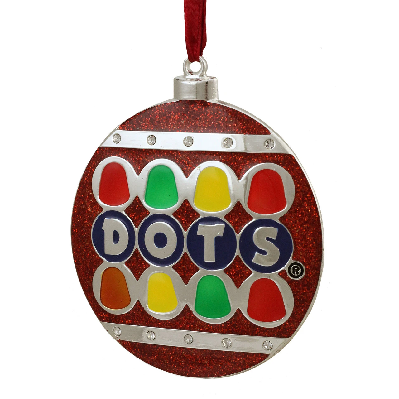 3.5" Silver Plated Dots Candy Logo Christmas Ornament With European Crystals 1 3.5" Silver Plated Dots Candy Logo Christmas Ornament With European Crystals