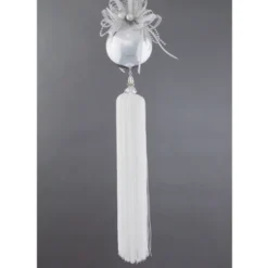 21" Silver And White Snow Drift Ball With Tassel Christmas Ornament