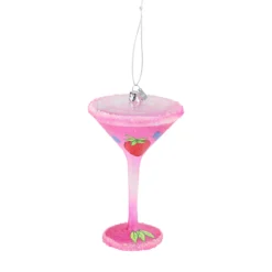5.5" Pink And Silver Happy Hour Blown Cocktail Glass Christmas Ornament
