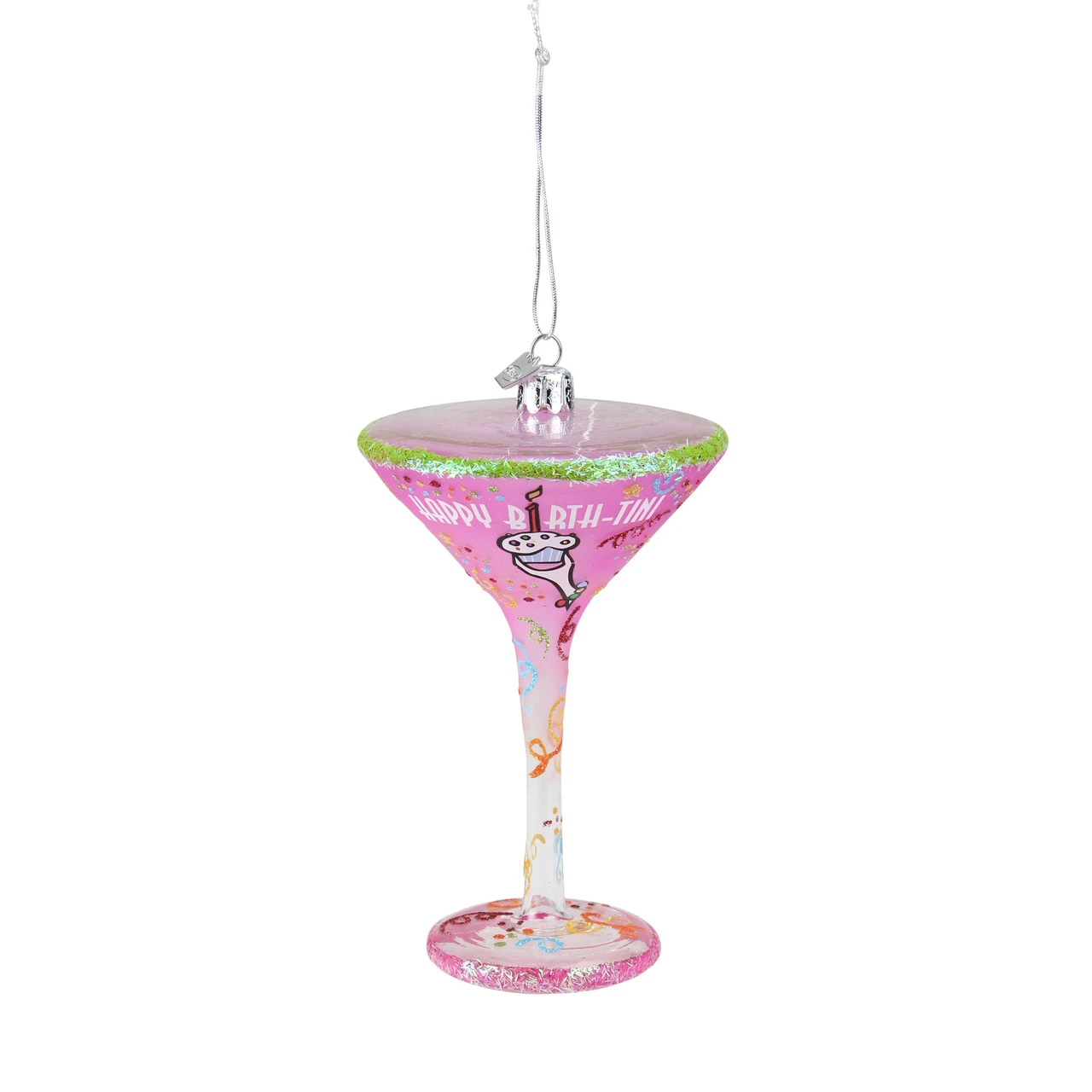 7" Pink And Clear Blown Happy Birth-Tini Martini Cocktail Glass Christmas Ornament 1 7" Pink And Clear Blown Happy Birth-Tini Martini Cocktail Glass Christmas Ornament