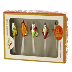 Club Pack Of 6 4.5"H Early Years Glass 5 Piece Clip-on Bird Christmas Ornaments