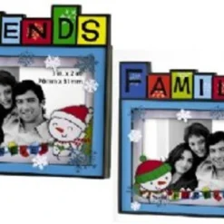 Set Of 2 Blue And Red Family And Friends Photo Frame Christmas Ornaments 3.5"