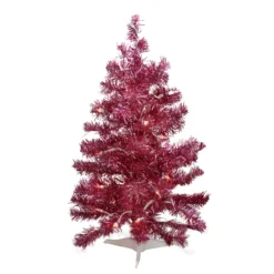 2' Pre-lit Pink Passion Iridescent Pine Artificial Tinsel Christmas Tree - Clear Lights