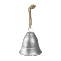 8.5" Silver And Beige Country Rustic Hanging Christmas Bell