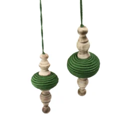 2ct Green And Beige Christmas Finial Drop Ornaments 9"