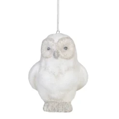 4" White Glitter Standing Owl Christmas Hanging Ornament