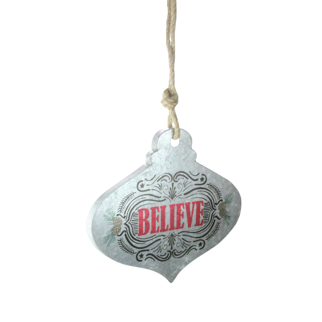 14" Silver And Red 'Believe' Onion Wall Hanging Christmas Ornament 2 14" Silver And Red 'Believe' Onion Wall Hanging Christmas Ornament - Image 2