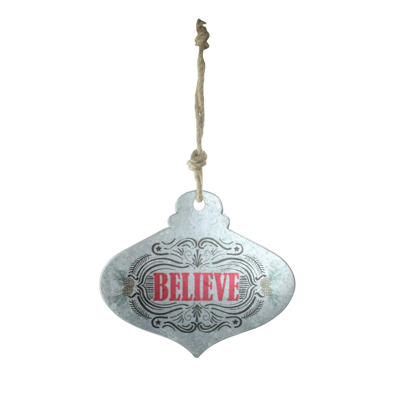 14" Silver And Red 'Believe' Onion Wall Hanging Christmas Ornament 1 14" Silver And Red 'Believe' Onion Wall Hanging Christmas Ornament